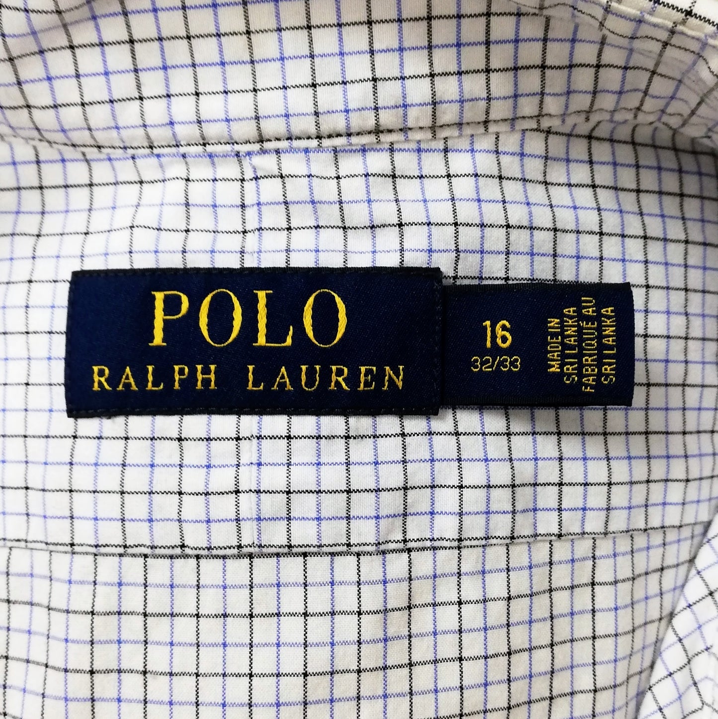 Camisa Polo Ralph Lauren 🏇🏼 color blanco con patron de cuadros en color azul y negro Talla L Entalle Regular