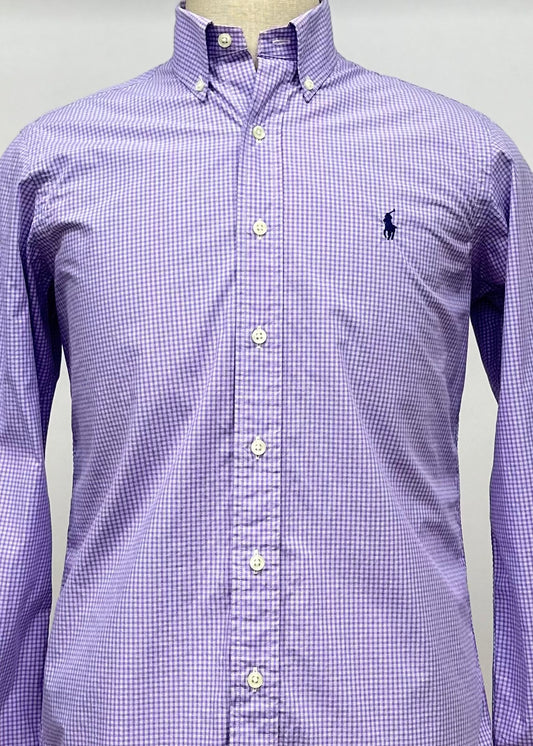 Camisa Polo Ralph Lauren 🏇🏼 con patron de cuadros dinos morado y blanco Talla S Entalle Regular (ver descripción)