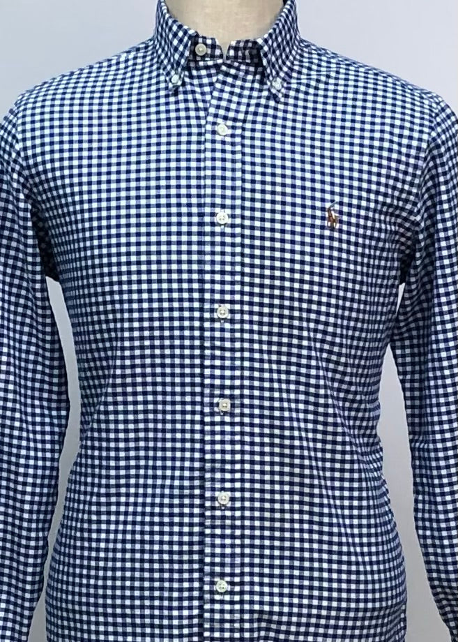 Camisa Polo Ralph Lauren 🏇🏼 con patron de cuadros gingham azul y blanco Talla M Entalle Clásico