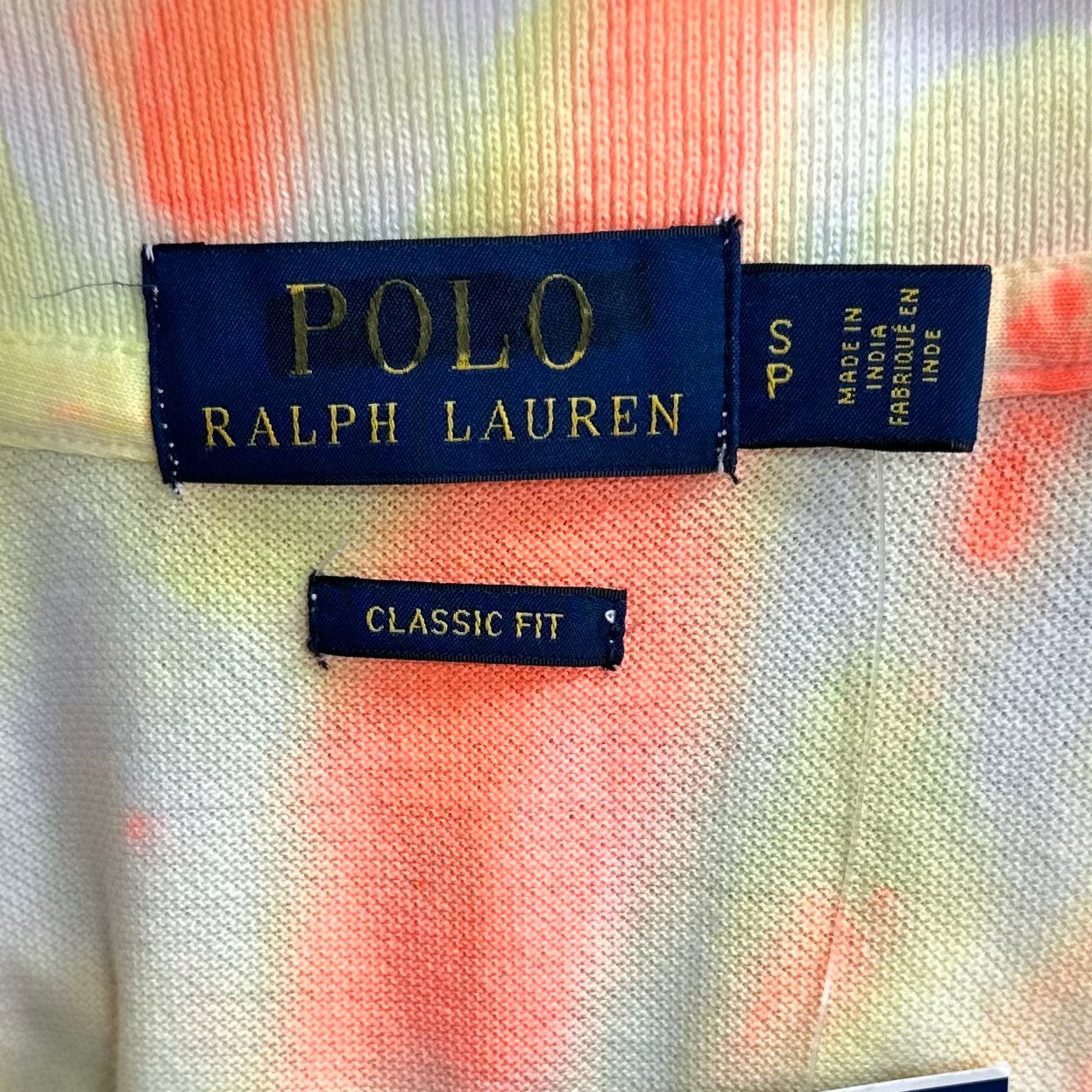 Camiseta Polo Ralph Lauren 🏇🏼Color blanco con diseño Tie Dye circular en naranja, amarillo y morado Talla S, M Entalle Clásico