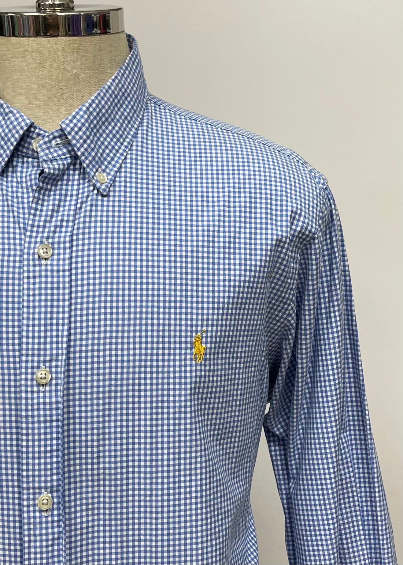 Camisa Polo Ralph Lauren 🏇🏼 con patrón de cuadros gingham celeste y blanco Talla XL Entalle Clásico