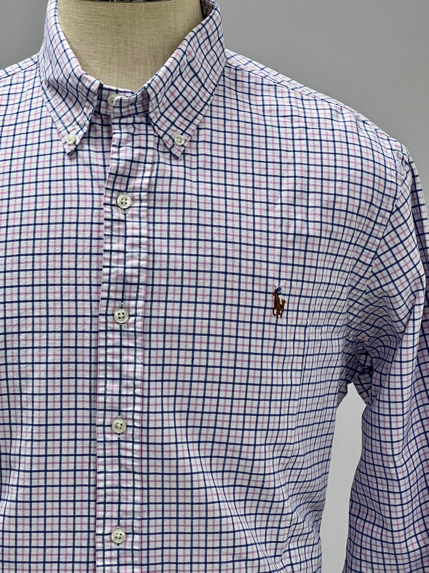 Camisa de botones Polo Ralph Lauren 🏇🏼 Oxford color blanco de cuadros rosado y azul Talla XL Entalle Regular
