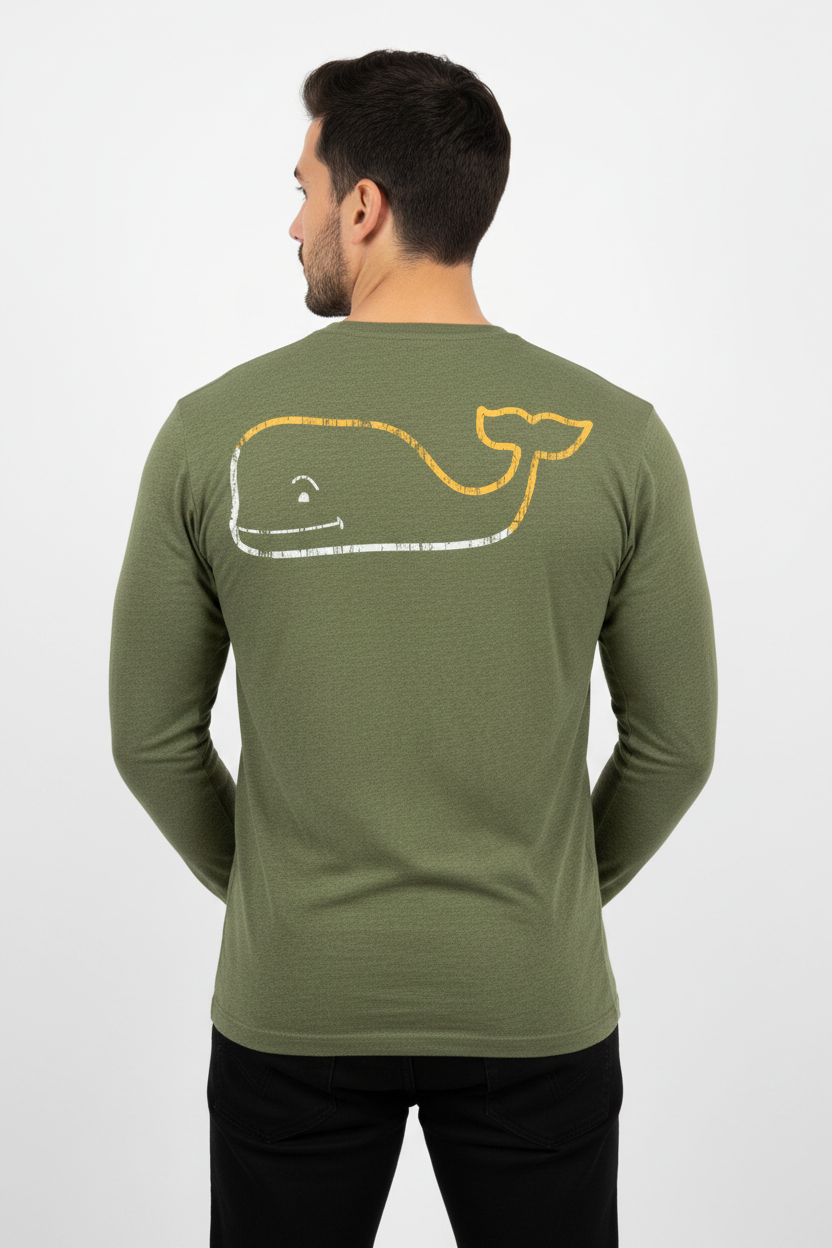 Camiseta cuello redondo Vineyard Vines 🐳 color verde oliva con logo de ballena Talla S