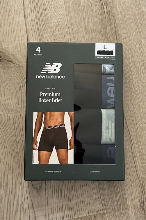 Combo de 4 Boxers Briefs New Balance Tela Performance color Negro y gris Talla L