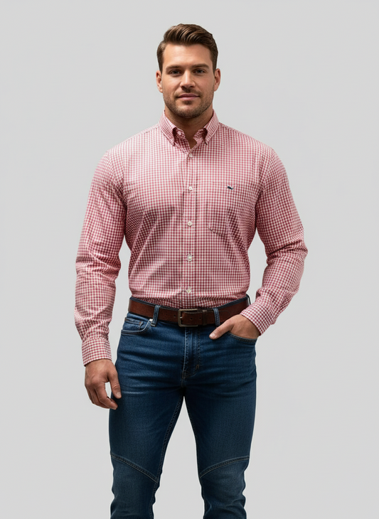 Camisa de botones Vineyard Vines 🐳 de cuadros gingham en color rosado y blanco Talla L Entalle Clásico