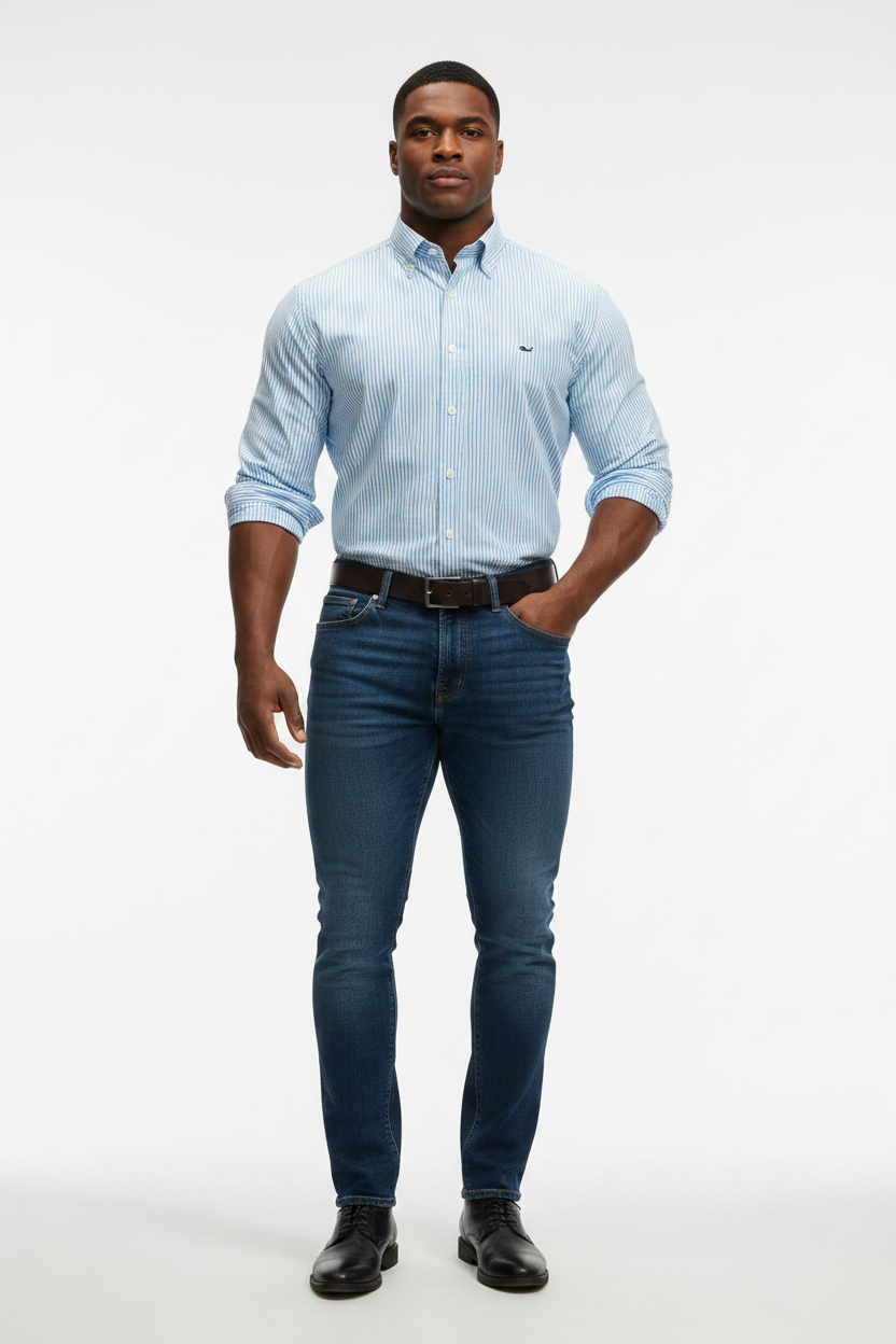 Camisa de botones Vineyard Vines 🐳 con patrón de rayas en color celeste y blanco Talla M Entalle Clásico