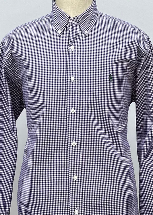 Camisa Polo Ralph Lauren 🏇🏼 con patron de cuadros gingham morado y blanco Talla M Entalle Clásico