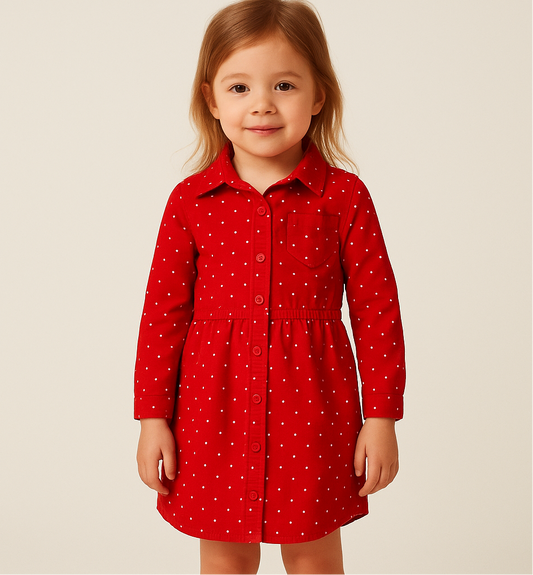 Abrigo de niña Old Navy⛵️ Manga larga Color rojo y puntos blancos Talla 4