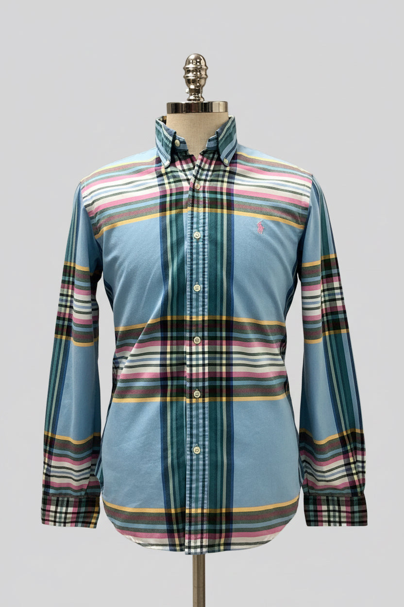 Camisa Polo Ralph Lauren 🏇🏼 Oxford de cuadros tartán en color celeste, rosado y blanco Talla M Entalle Clásico