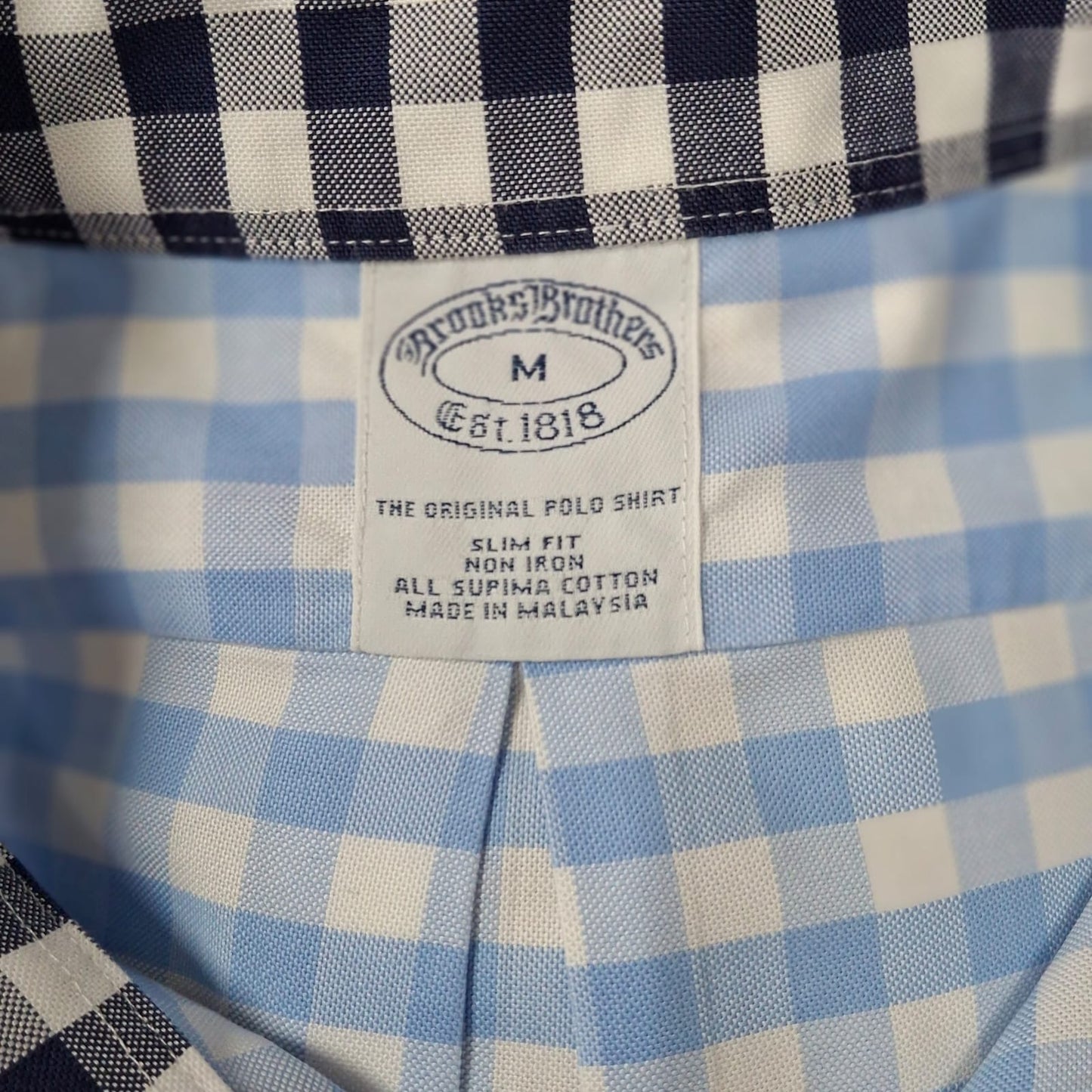 Camisa Brooks Brothers 🐑 con cuadros gingham en celeste y blanco Talla M Entalle Regular