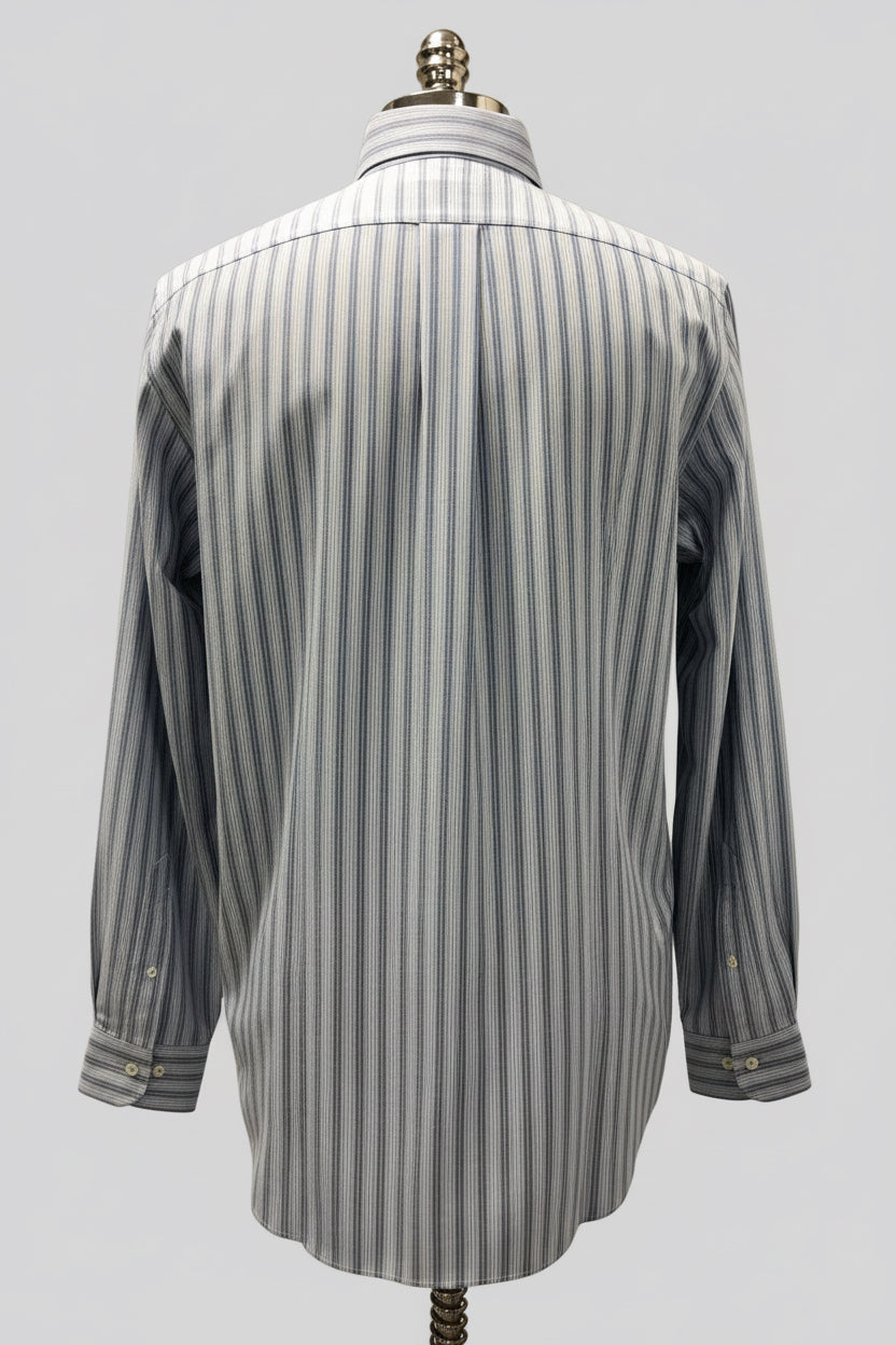 Camisa de botones Brooks Brothers 🐑 De rayas en color celeste, gris y blanco Talla L Entalle Slim Fit