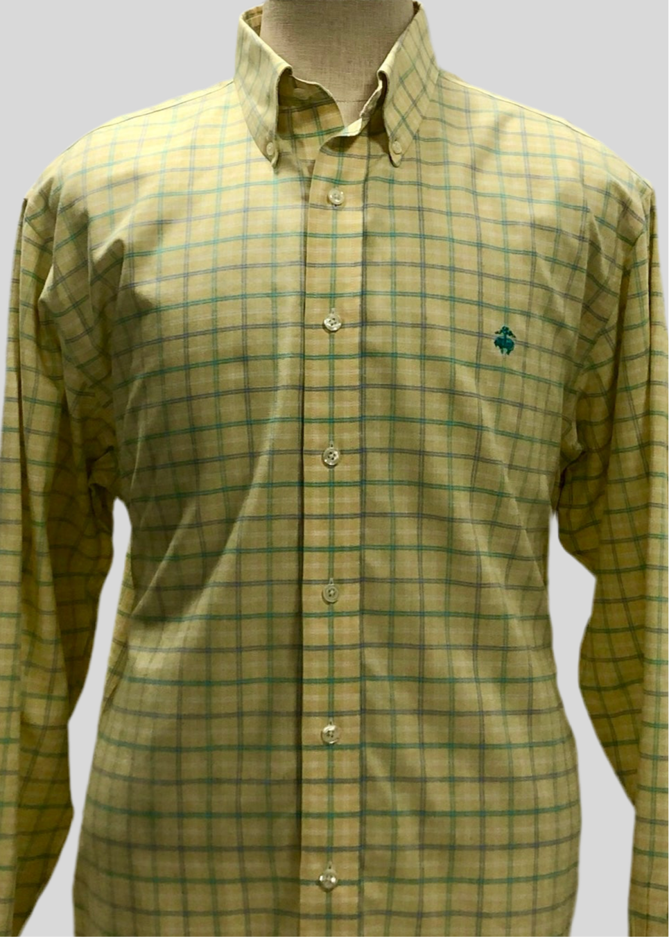 Camisa de botones Brooks Brothers 🐑 color amarillo claro con cuadros en verde y azul Talla XL Entalle Regular