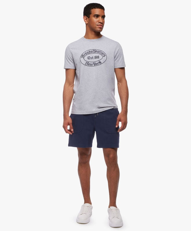 Camiseta cuello redondo Brooks Brothers 🐑 color gris claro y logo en azul navy Talla S
