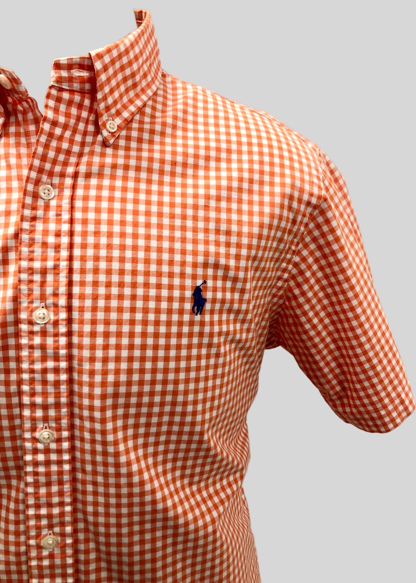 Camisa de botones Polo Ralph Lauren 🏇🏼 con patron de cuadros gingham naranja y blanco Talla L Entalle Regular