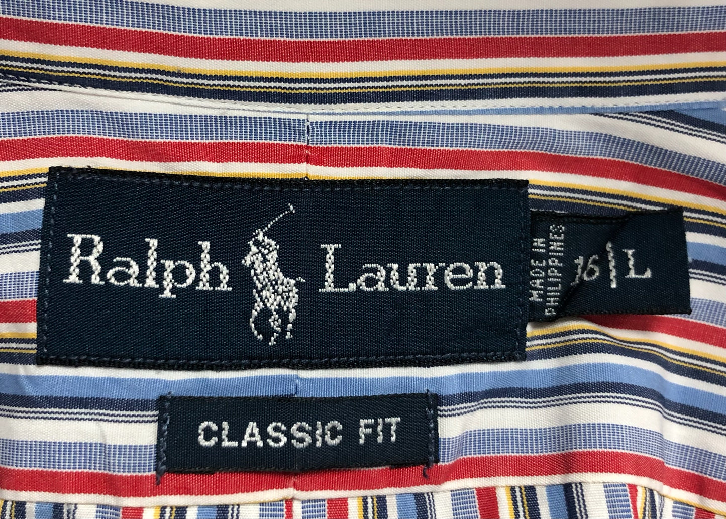 Camisa Polo Ralph Lauren 🏇🏼 de rayas en color rojo, azul y blanco Talla L Entalle Clásico