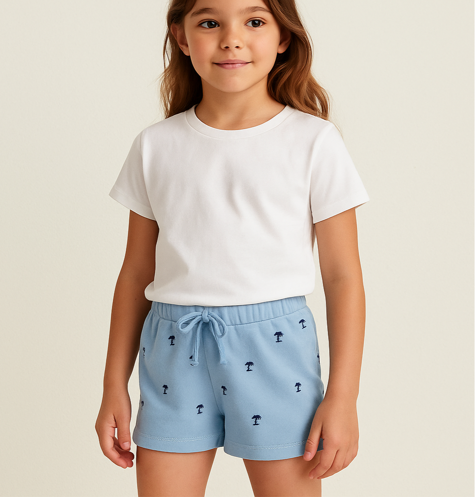 Short lounge de niña Polo Ralph Lauren 🏇 color celeste con diseño de logos Talla 7