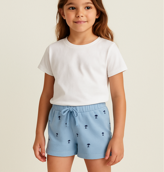 Short lounge de niña Polo Ralph Lauren 🏇 color celeste con diseño de logos Talla 7