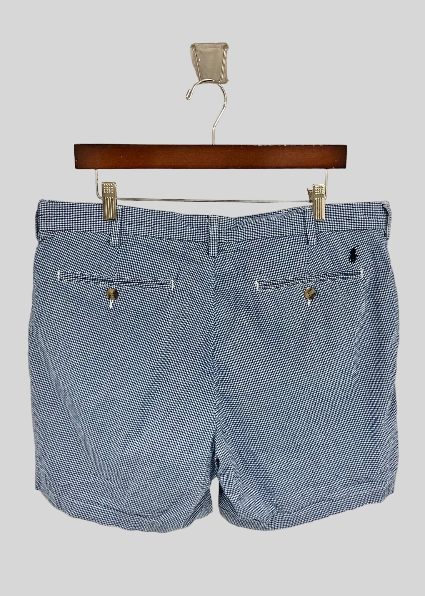 Short Casual Polo Ralph Lauren 🏇🏼 de cuadros finos en color azul y blanco Talla 36