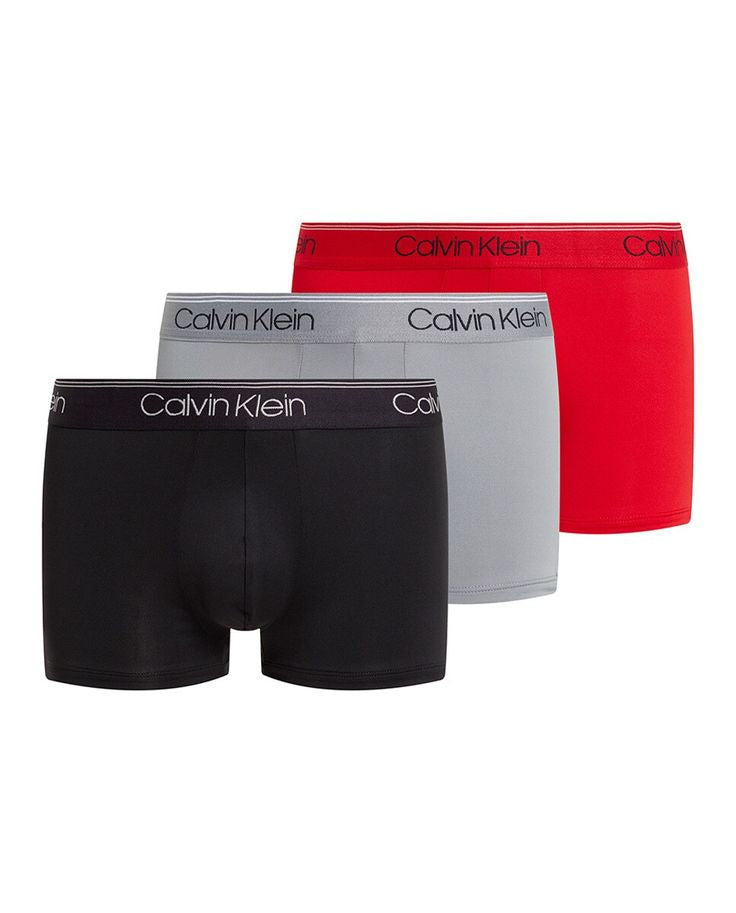 Paquete de 3 Calzoncillos tipo Boxer Calvin Klein de Microfibra Stretch en rojo, gris y negro - Tela ligera en Talla XXL