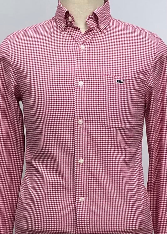 Camisa de botones Vineyard Vines 🐳 Performance con patrón de cuadros en color rojo y blanco Talla XS Entalle Clásico