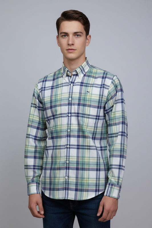 Camisa de niño Vineyard Vines 🐳 con patrón de cuadros en color verde, amarillo, azul y blanco Talla XL Entalle Regular