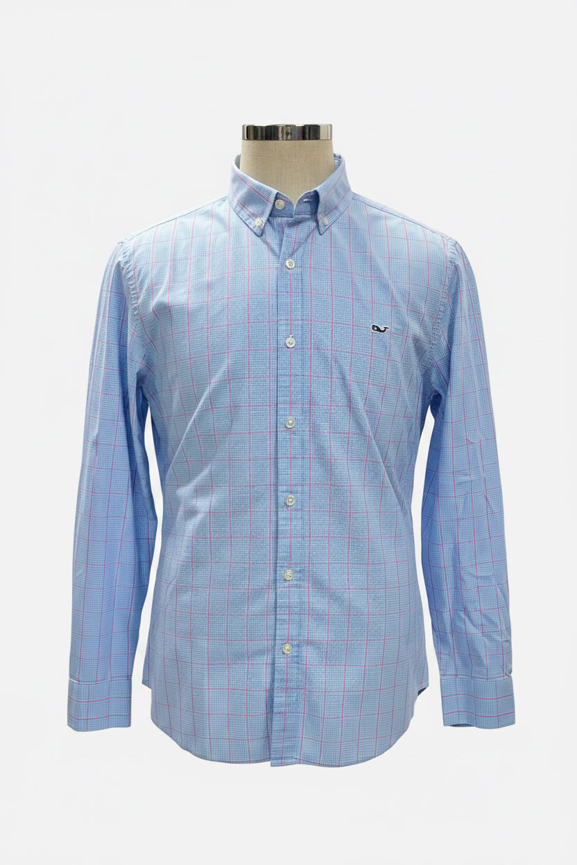 Camisa de botones Vineyard Vines 🐳 de cuadros en celeste, rosado y blanco Talla L Entalle Slim Fit