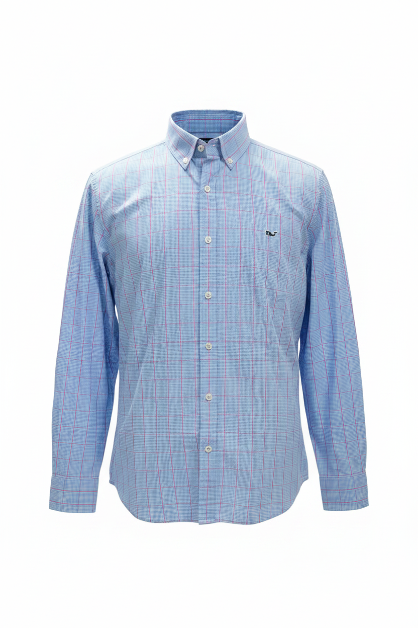 Camisa de botones Vineyard Vines 🐳 de cuadros en celeste, rosado y blanco Talla L Entalle Slim Fit