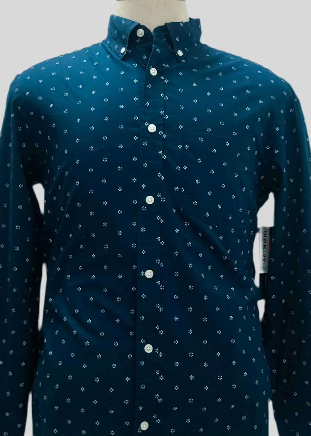 Camisa de botones Old Navy color azul navy con diseño de flor Talla M Entalle Regular