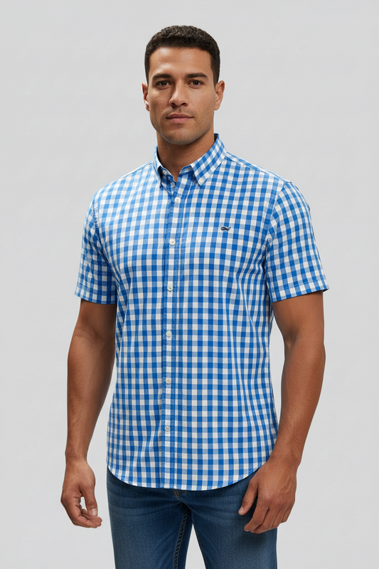 Camisa Vineyard Vines 🐳 de cuadros gingham en color azul y blanco Talla XL Entalle Slim Fit