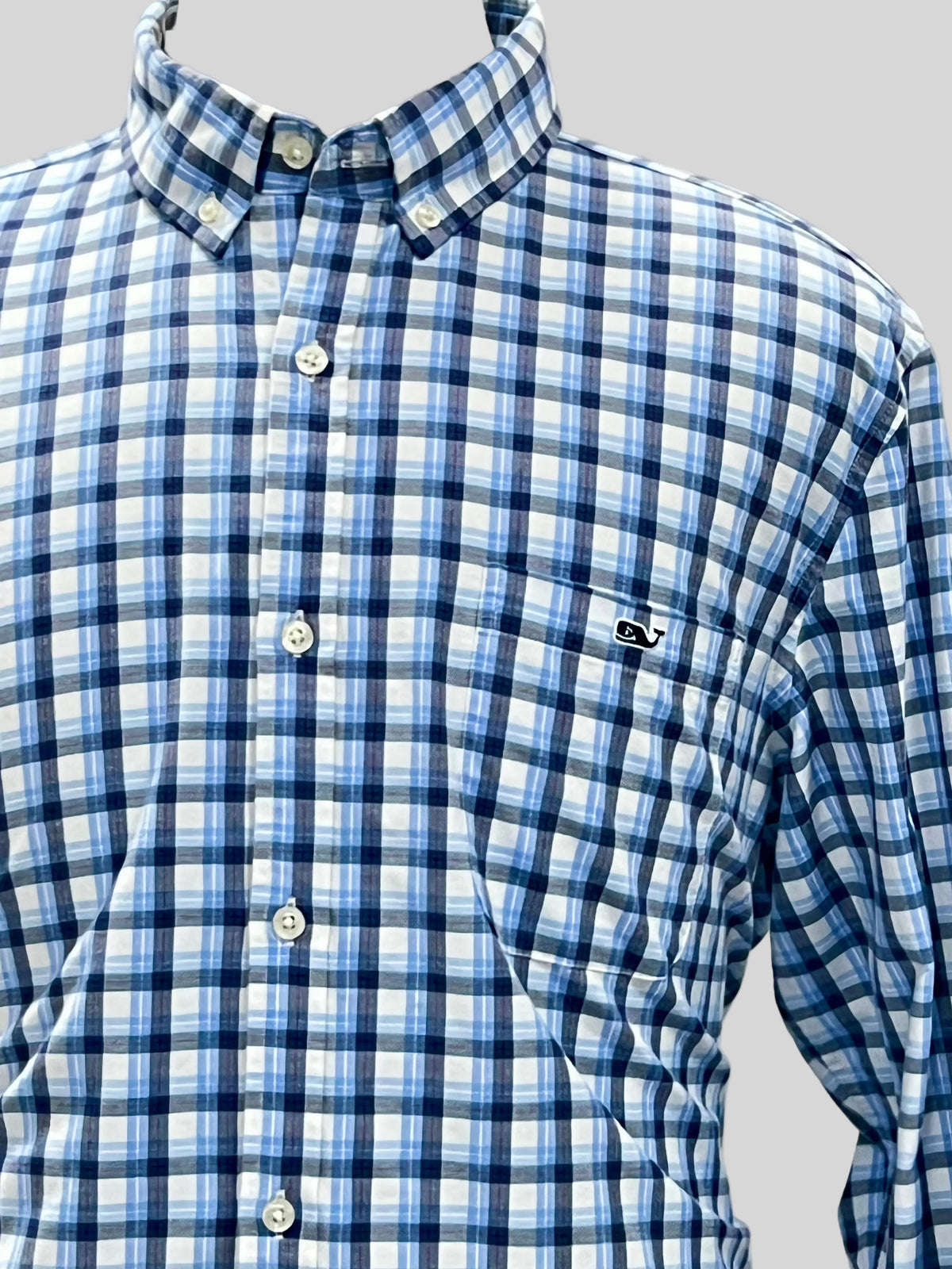 Camisa de botones Vineyard Vines 🐳 Performance de cuadros en celeste, azul y blanco Talla XL Entalle Slim Fit
