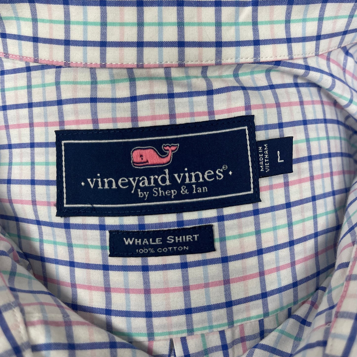 Camisa de botones Vineyard Vines 🐳 color blanco de cuadros en color verde, azul y rosado Talla L Entalle Regular