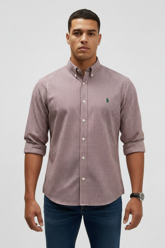 Camisa de botones Polo Ralph Lauren 🏇🏼 de cuadros gingham rojo oscuro y blanco Talla XL Entalle Slim Fit