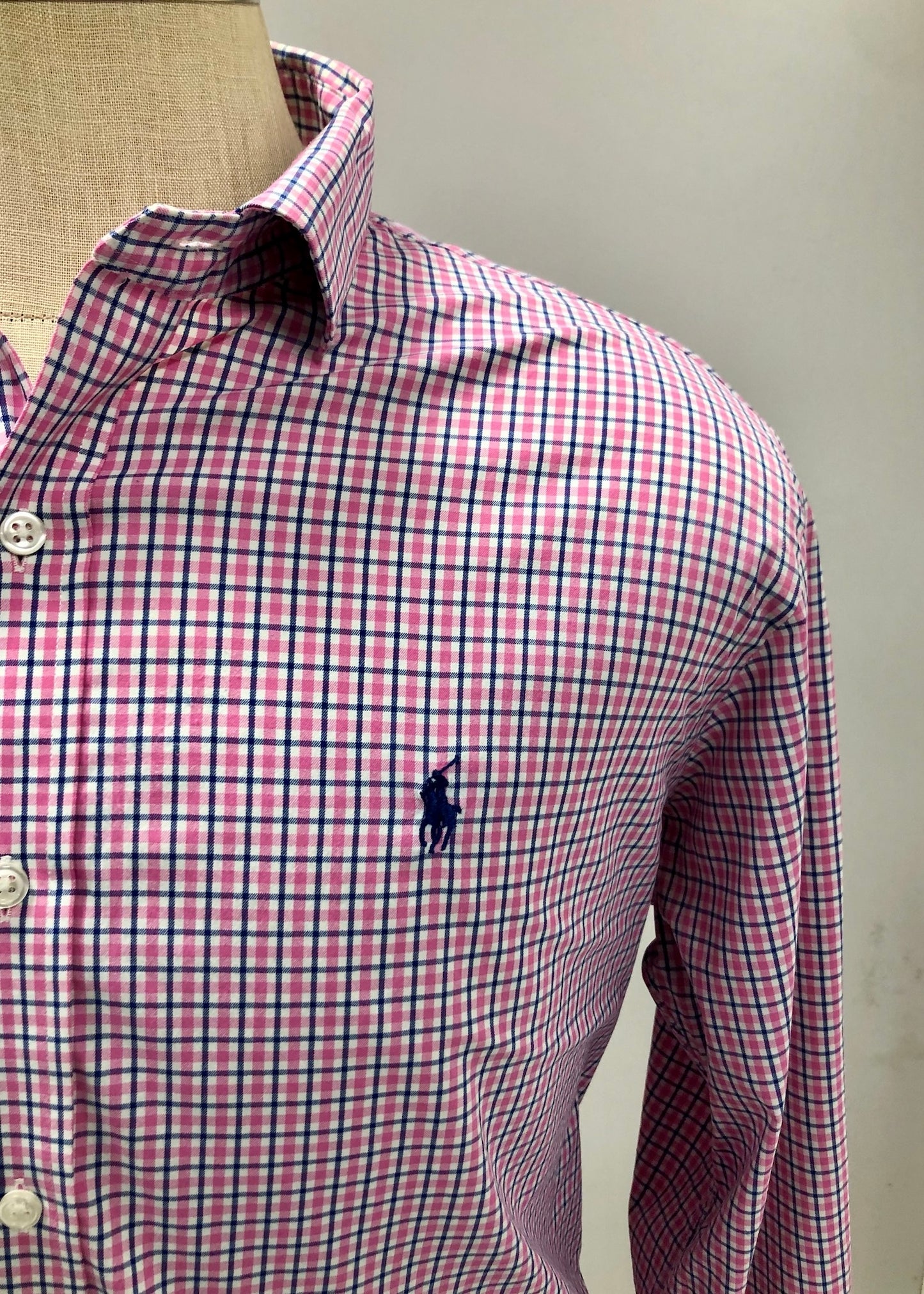 Camisa de botones Polo Ralph Lauren 🏇🏼 Performance de cuadros rosado, azul y blanco Talla L Entalle Regular
