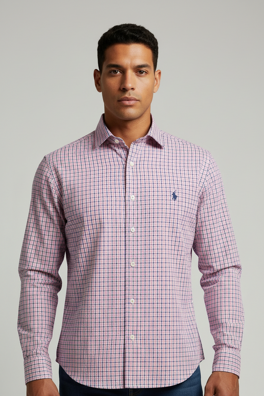 Camisa de botones Polo Ralph Lauren 🏇🏼 Performance de cuadros rosado, azul y blanco Talla L Entalle Regular