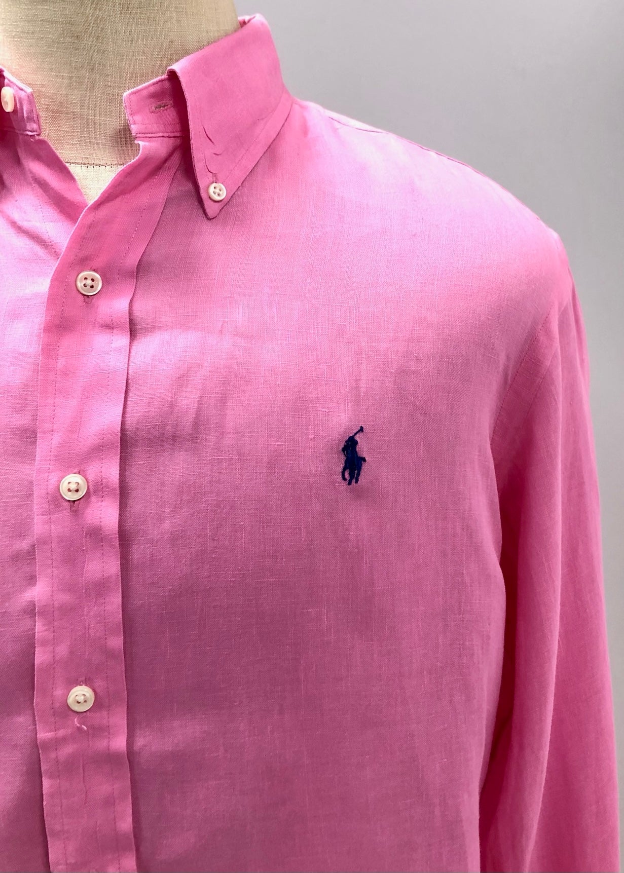 Camisa de botones Polo Ralph Lauren 🏇🏼 De Lino en color rosado intenso Talla L Entalle Custom Fit