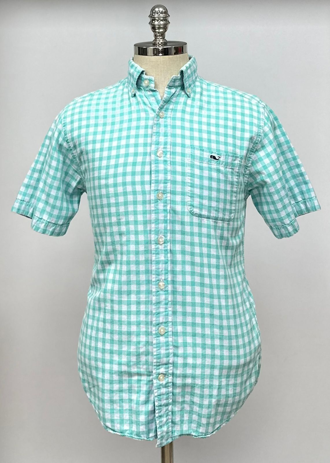 Camisa Vineyard Vines 🐳 con patrón de cuadros en color turquesa y blanco Talla S Entalle Clásico