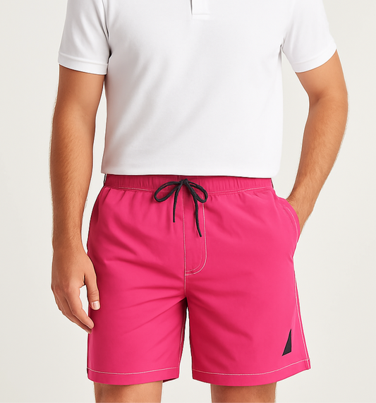 Short de baño Nautica ⚓️ color rosado intenso y logo en color azul navy talla M