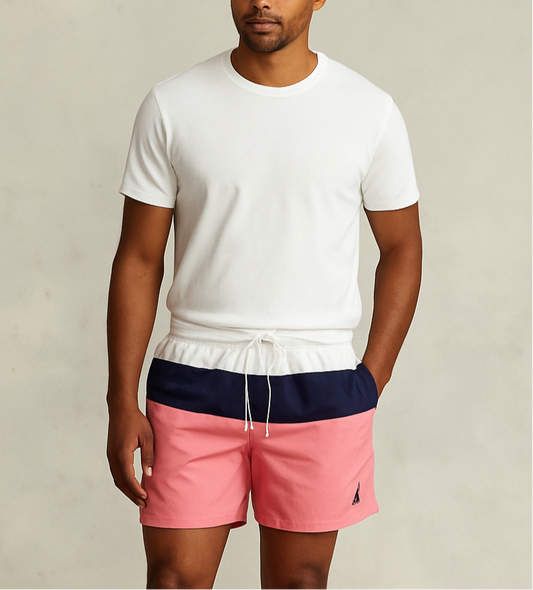 Shorts de baño Nautica ⚓️ con franjas en color blanco, azul navy y rosado talla L