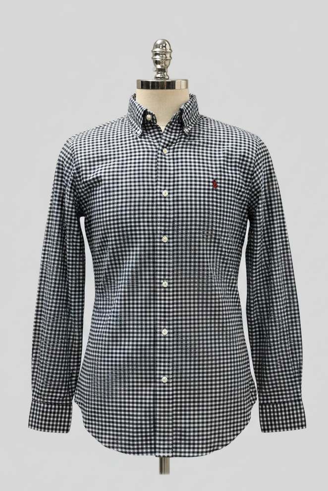 Camisa de botones Polo Ralph Lauren 🏇🏼 de cuadros gingham azul navy y blanco Talla M Entalle Custom Fit (ver descripción)