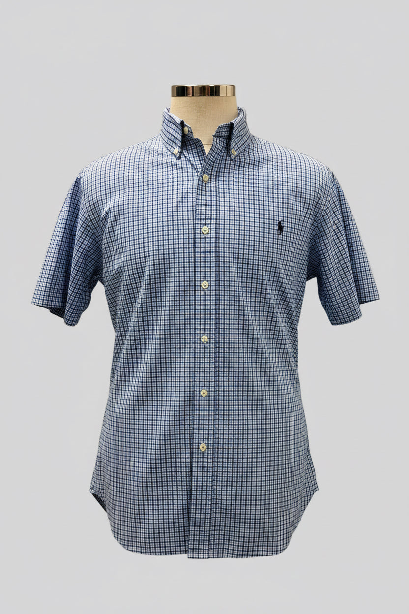 Camisa Polo Ralph Lauren 🏇🏼 Color blanco de cuadros en color azul Talla L Entalle Regular