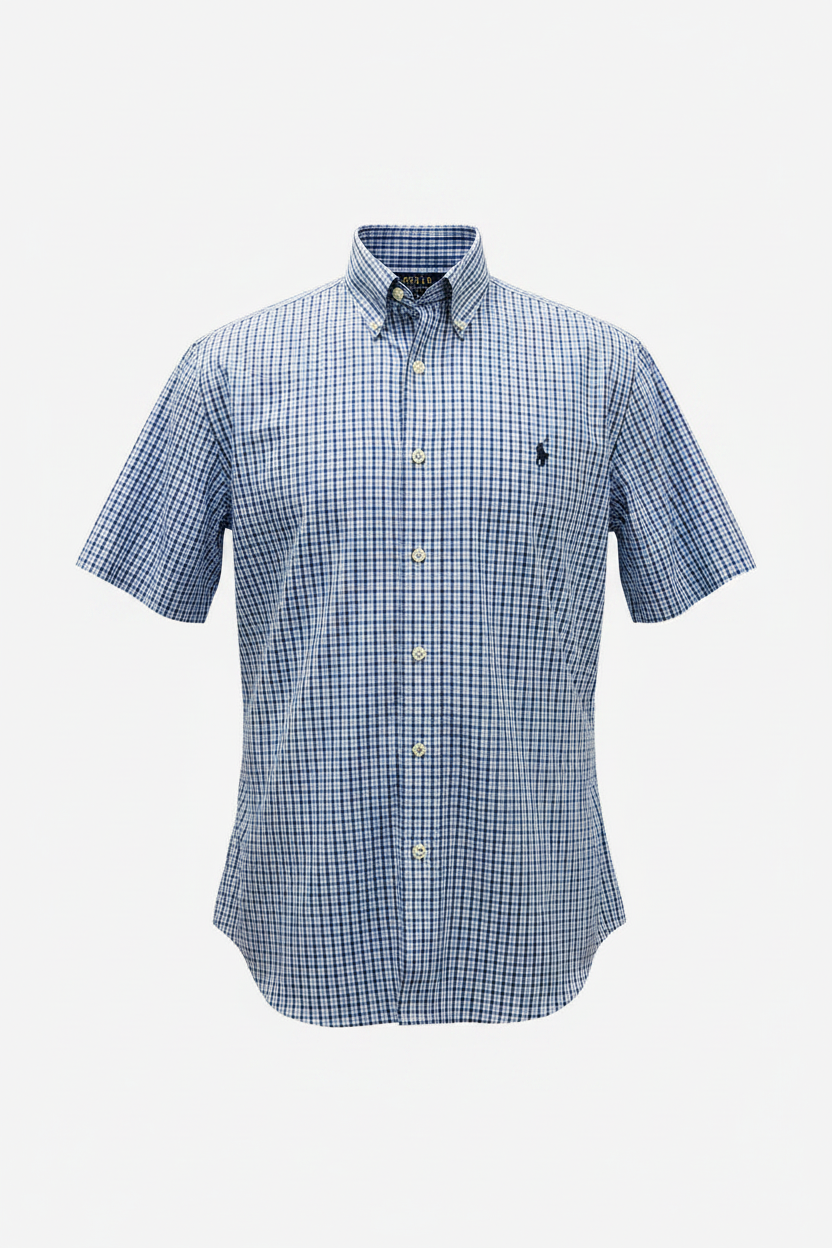 Camisa Polo Ralph Lauren 🏇🏼 Color blanco de cuadros en color azul Talla L Entalle Regular