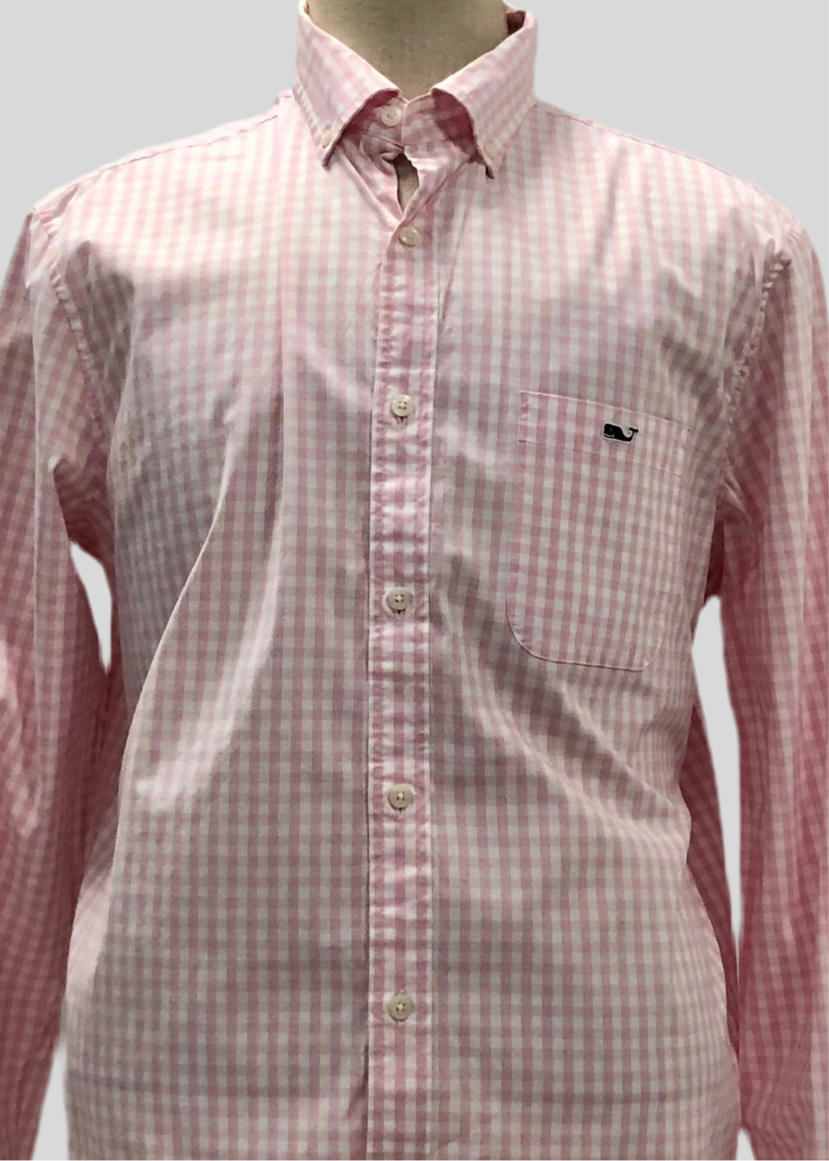 Camisa de cuadros Vineyard Vines 🐳 de cuadros gingham en color rosado claro y blanco Talla L Entalle Clásico
