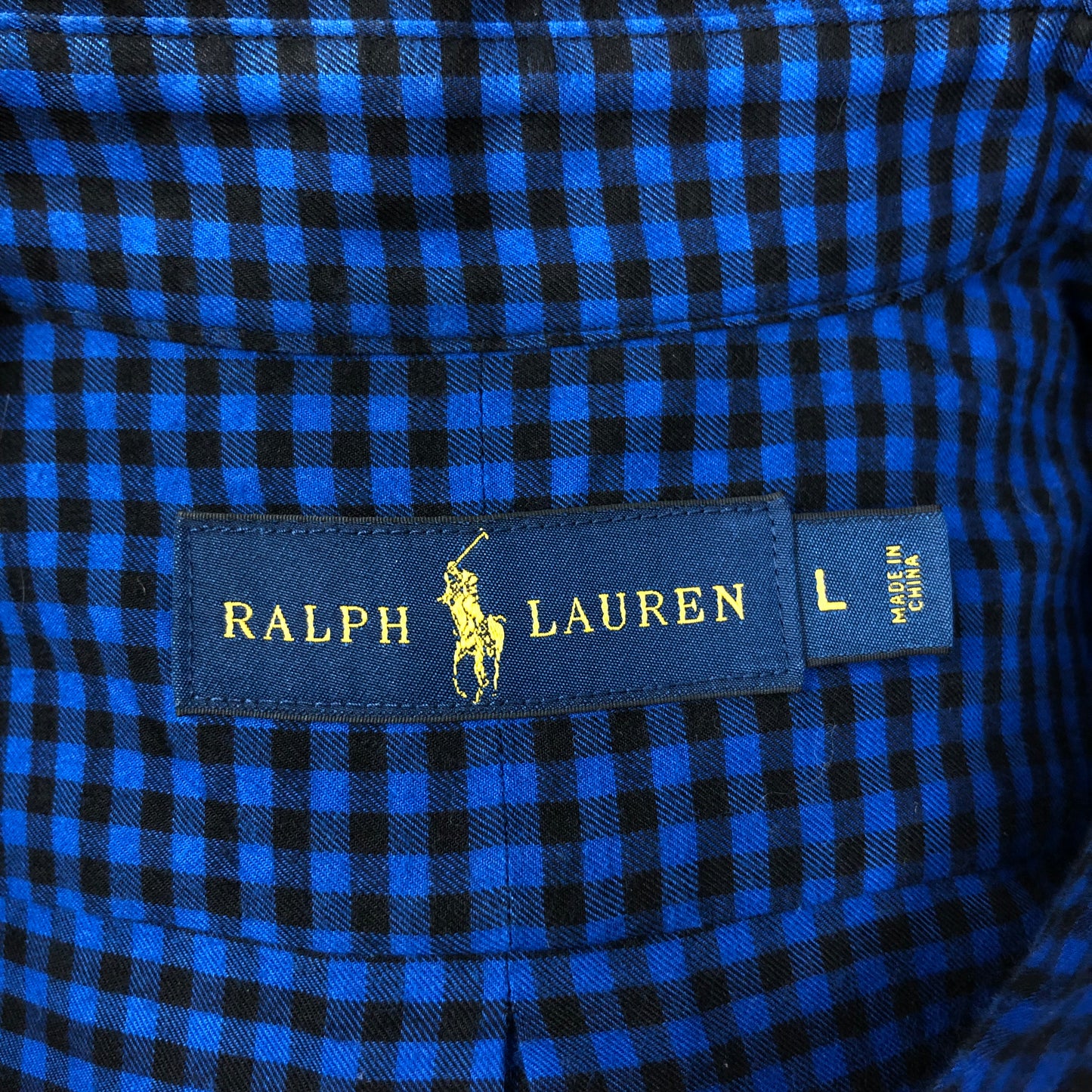 Camisa Polo Ralph Lauren 🏇🏼 con patron de cuadros gingham azul y negro Talla L Entalle Regular