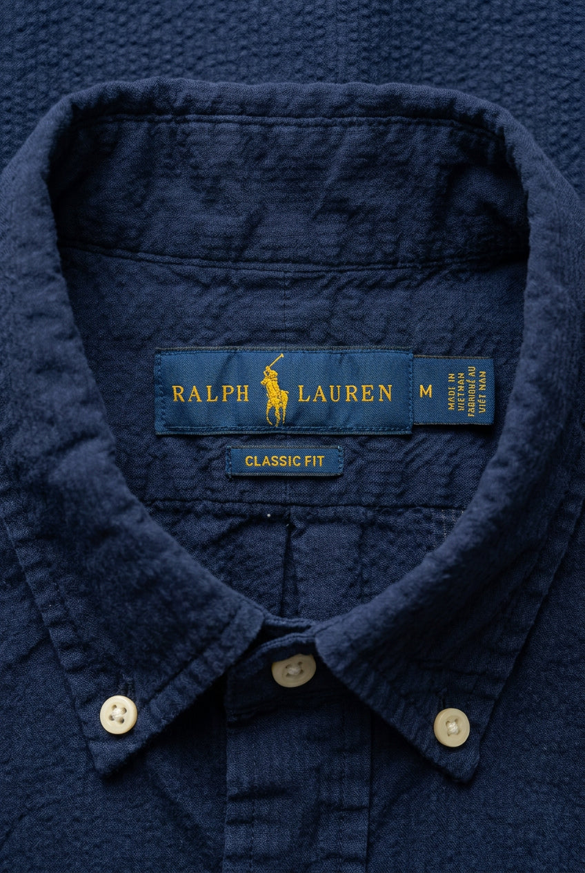 Camisa Polo Ralph Lauren 🏇🏼 Color azul navy Seersucker Talla M Entalle Clásico