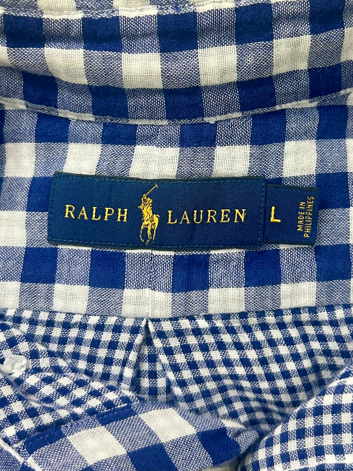 Camisa Polo Ralph Lauren 🏇🏼 de cuadros gingham azul y blanco Talla L Entalle Regular