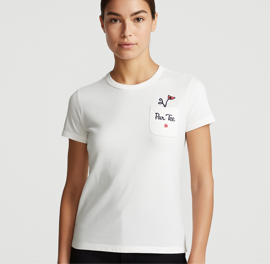 Camiseta cuello redondo de mujer Polo Ralph Lauren 🏇🏼 color blanco con diseño de Par-Tee en color azul navy y rojo Talla S y M Entalle Regular