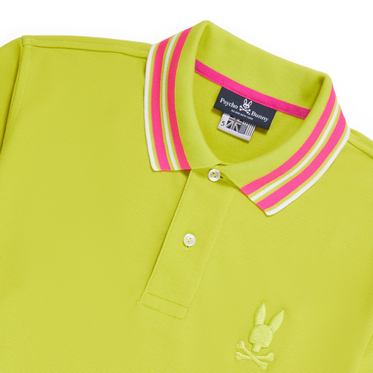 Camiseta Polo Psycho Bunny 🐰  color verde intenso y diseño de cuello Talla 3XL Entalle Regular