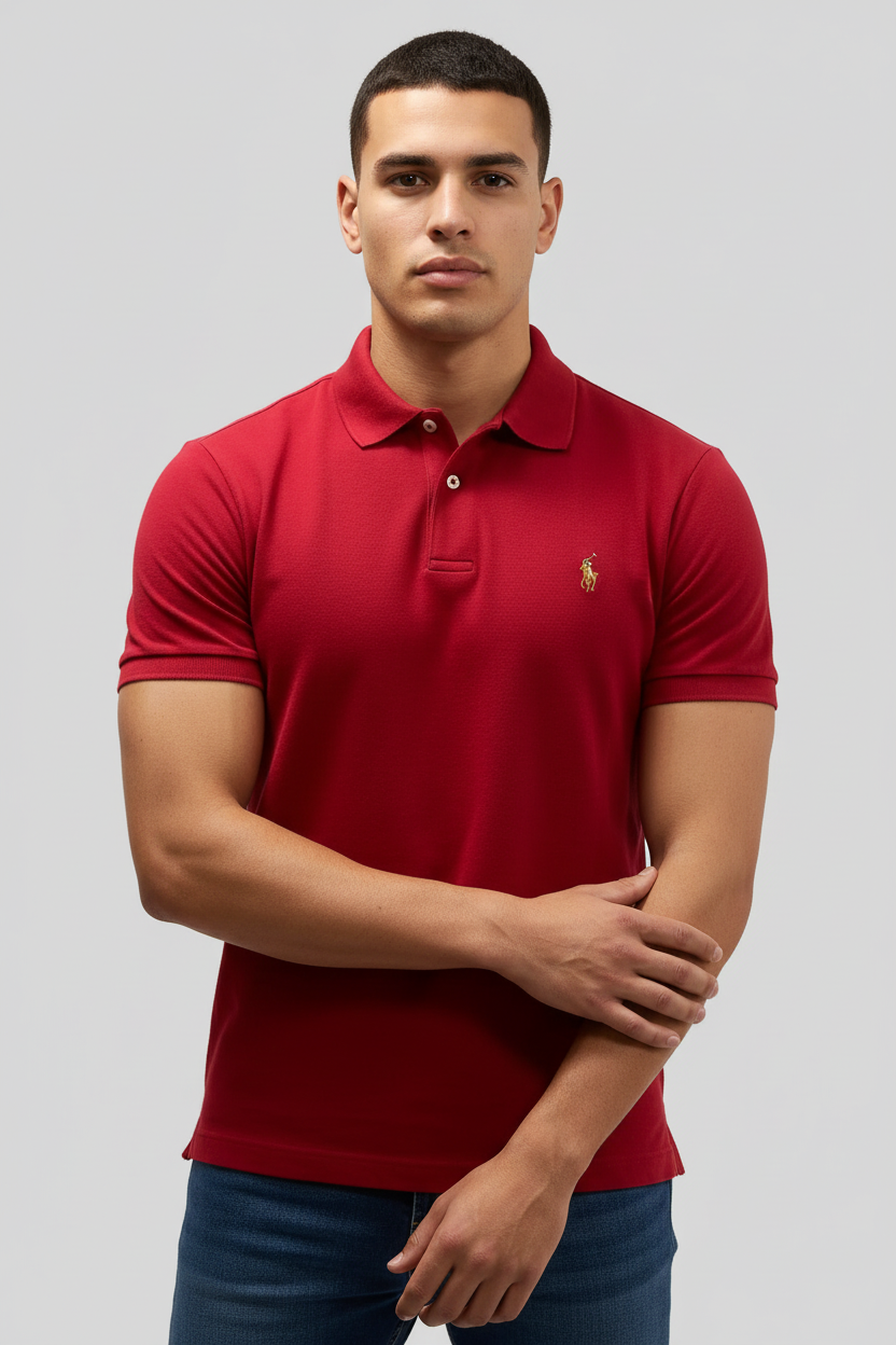 Camiseta Polo Ralph Lauren 🏇🏼 color rojo oscuro Talla L Entalle Custom Slim Fit