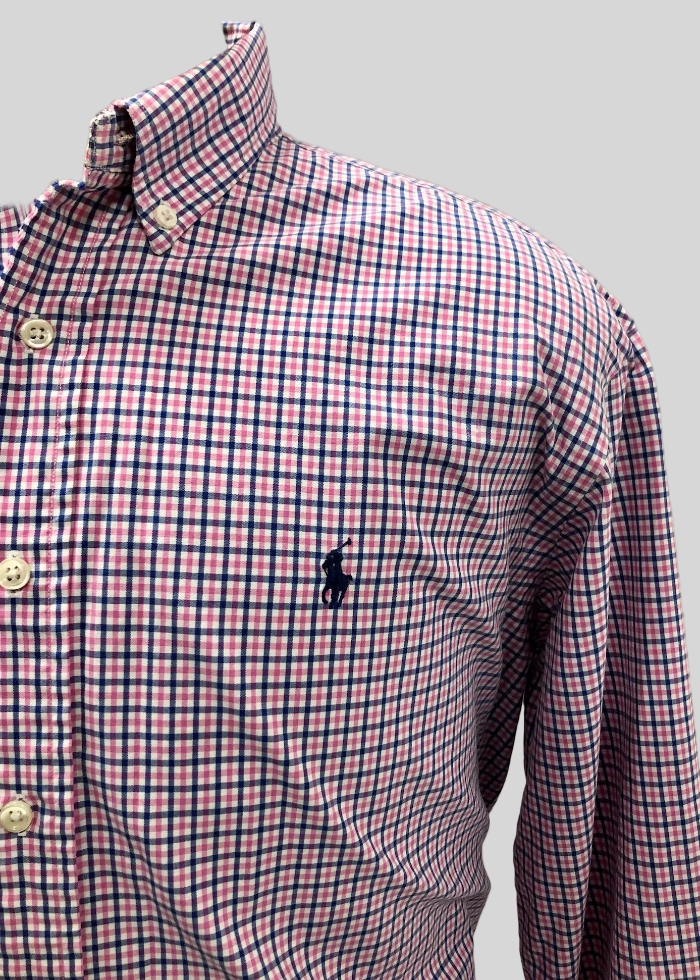 Camisa de botones Polo Ralph Lauren 🏇🏼 color blanco de cuadros rosado y azul Talla XL Entalle Regular (ver descripción)