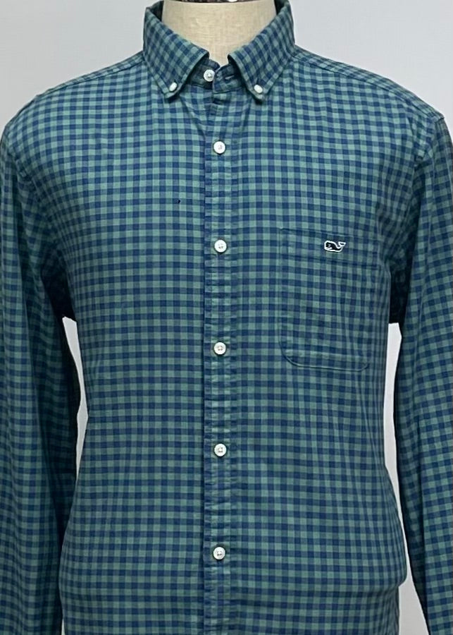 Camisa de botones Vineyard Vines 🐳 con patrón de cuadros en color azul y verde Talla L Entalle Clásico